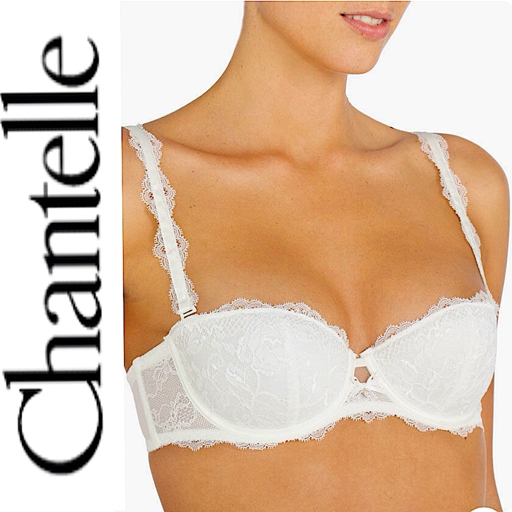 Chantelle Eternelle ivory lace bra and matching suspender belt